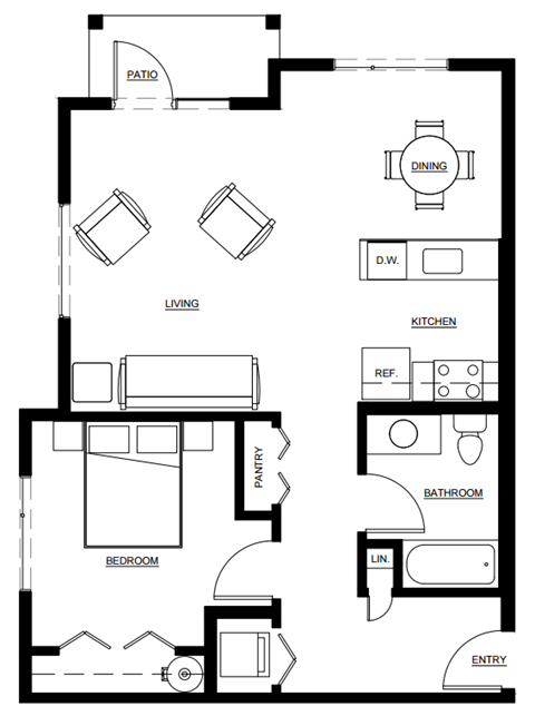 a floor plan of a small house with a bedroom and a living room